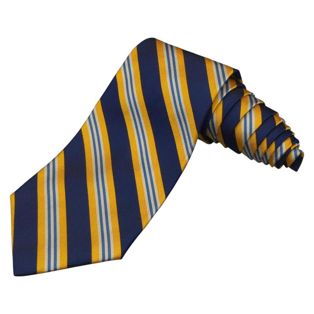 Polo by Ralph Lauren Silk Repp Tie Striped Necktie Navy Yellow White 55.5" x 4"